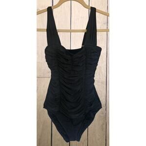 Aqua Green Womens One Piece Swimsuit Rouched Front Black Small